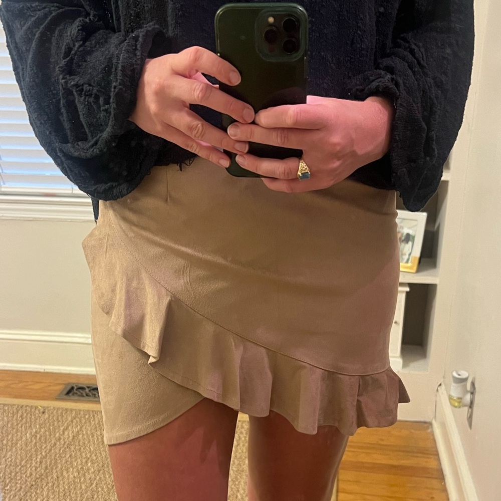 Ruffle Suede Mini Skirt